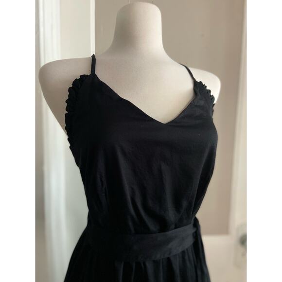 LOFT Black Pleated Summer Dress w/Fabric Belt sz 6 - Picture 2 of 16
